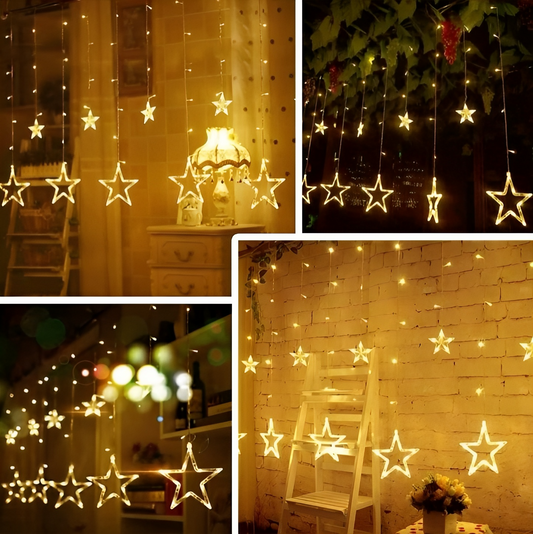 LitUp 12 Star Hanging String Light 3M | 6 Big Stars + 6 Small Stars | Warm White
